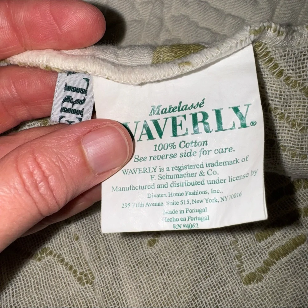 Waverly Cream Green Quilted Bedding Set Palm Tree Twin Quilt and Two Shams